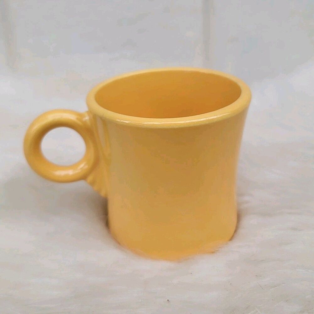 Fiesta Ware Coffee Cup Mug Yellow Ring Handled HLC Ceramic Vtg(See Discription)